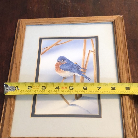 Blue Bird print by L. Daniel/ natural tone wood frame/ double matted/bird/straw - Picture 11 of 14